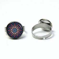 Edelstahl Ring Muster Mandala Mosaik in blau und rosa