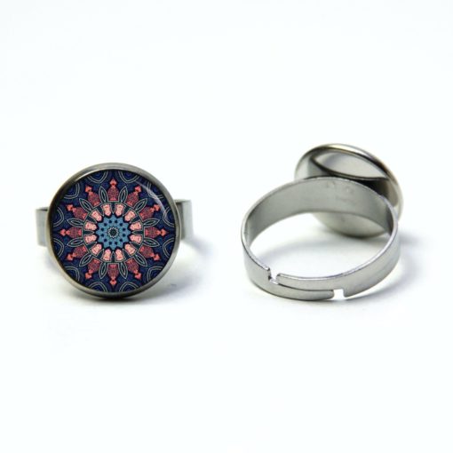 Edelstahl Ring Muster Mandala Mosaik in blau und rosa - verschiedene Größen