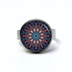 Edelstahl Ring Muster Mandala Mosaik in blau und rosa