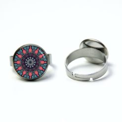 Edelstahl Ring Muster Mandala Mosaik in blau und rosa