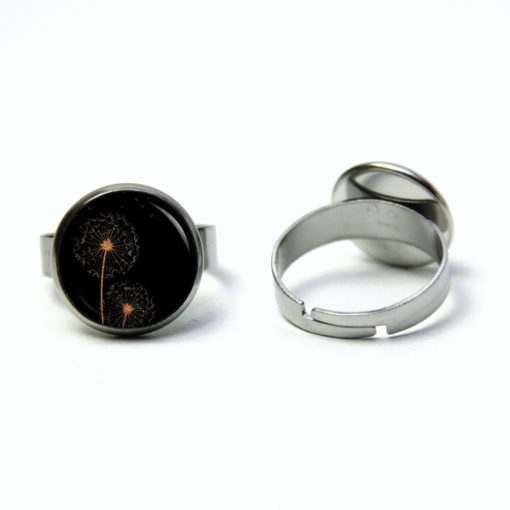 Edelstahl Ring mit goldener Pusteblume auf schwarz - verschiedene Größen