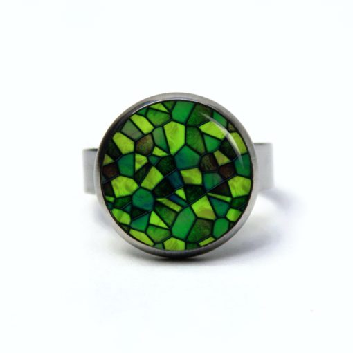 Edelstahl Ring Mosaik Glasmosaik Muster grün dunkelgrün - verschiedene Größen