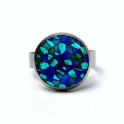 Edelstahl Ring Mosaik Glasmosaik Muster blau hellblau