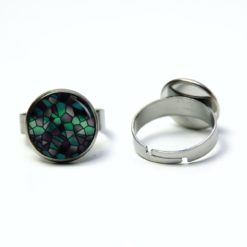 Edelstahl Ring Mosaik Glasmosaik Muster emerald schwarz grün