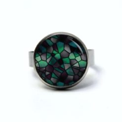 Edelstahl Ring Mosaik Glasmosaik Muster emerald schwarz grün