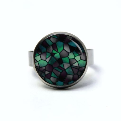Edelstahl Ring Mosaik Glasmosaik Muster emerald schwarz grün - verschiedene Größen