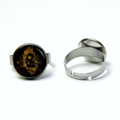 Edelstahl Ring Totenkopf aus dem Feuer Gold schwarz - verschiedene Größen