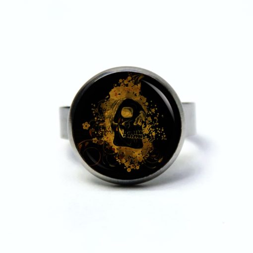 Edelstahl Ring Totenkopf aus dem Feuer Gold schwarz - verschiedene Größen