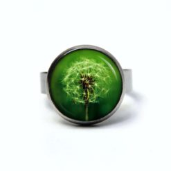Edelstahl Ring mit grüner Pusteblume