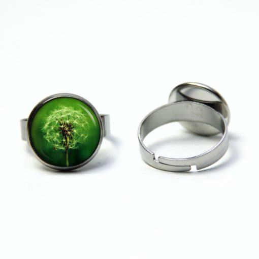 Edelstahl Ring große grüne Pusteblume - verschiedene Größen