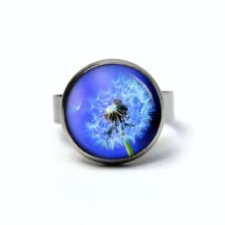 Edelstahl Ring mit blauer Pusteblume