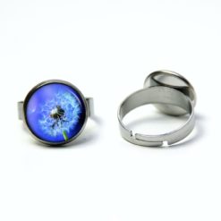 Edelstahl Ring mit blauer Pusteblume