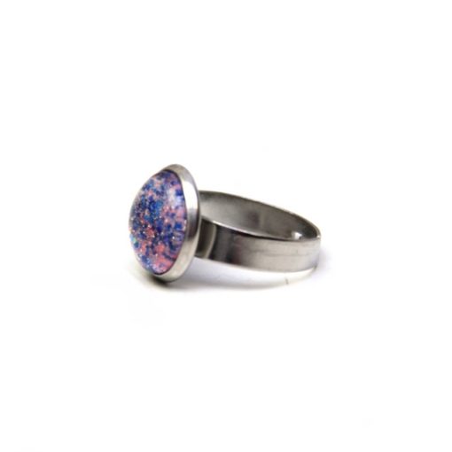 Edelstahl Ring handbemalt rosa blau glitzernd - verschiedene Größen