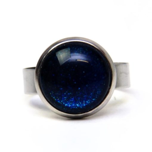 Edelstahl Ring handbemalt dunkelblau glitzernd - verschiedene Größen