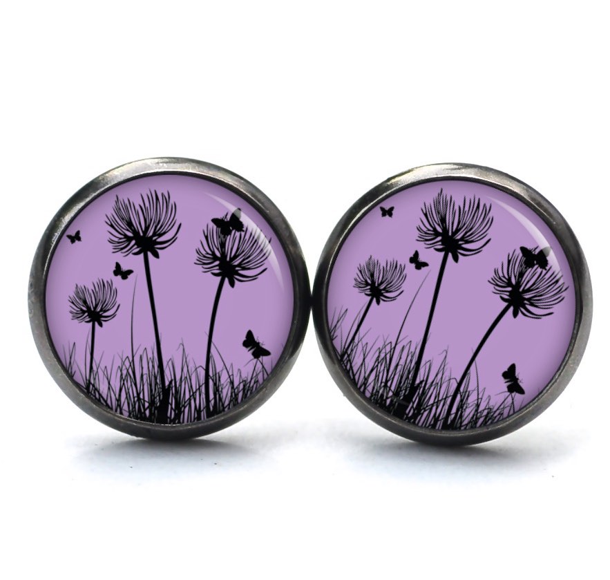 Ohrstecker, Ohrhänger, Clipse & Druckknopf – Motiv Pusteblume lila – Schmuck aus Edelstahl Ohrstecker, Ohrhänger, Clipse & Druckknopf – Motiv Pusteblume lila – Schmuck aus Edelstahl