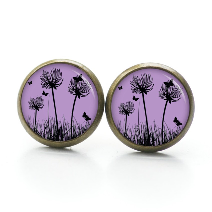 Ohrstecker, Ohrhänger, Clipse & Druckknopf – Motiv Pusteblume lila – Schmuck aus Edelstahl Ohrstecker, Ohrhänger, Clipse & Druckknopf – Motiv Pusteblume lila – Schmuck aus Edelstahl