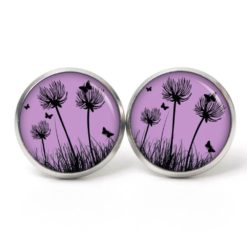 Ohrstecker, Ohrhänger, Clipse & Druckknopf – Motiv Pusteblume lila – Schmuck aus Edelstahl