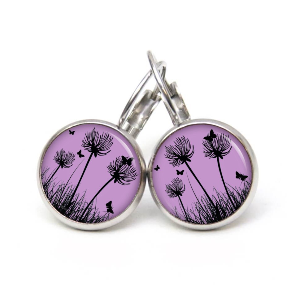 Ohrstecker, Ohrhänger, Clipse & Druckknopf – Motiv Pusteblume lila – Schmuck aus Edelstahl Ohrstecker, Ohrhänger, Clipse & Druckknopf – Motiv Pusteblume lila – Schmuck aus Edelstahl