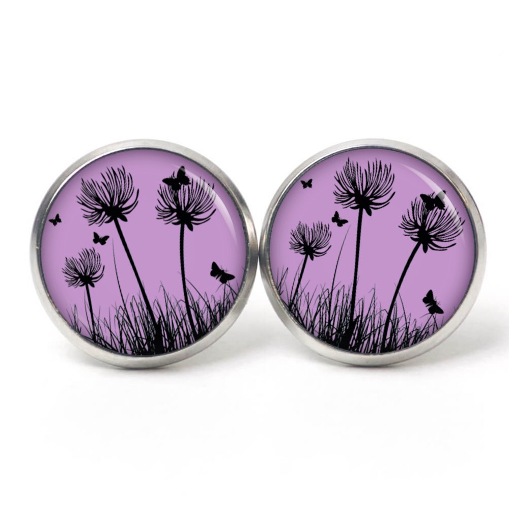 Ohrstecker, Ohrhänger, Clipse & Druckknopf – Motiv Pusteblume lila – Schmuck aus Edelstahl Ohrstecker, Ohrhänger, Clipse & Druckknopf – Motiv Pusteblume lila – Schmuck aus Edelstahl