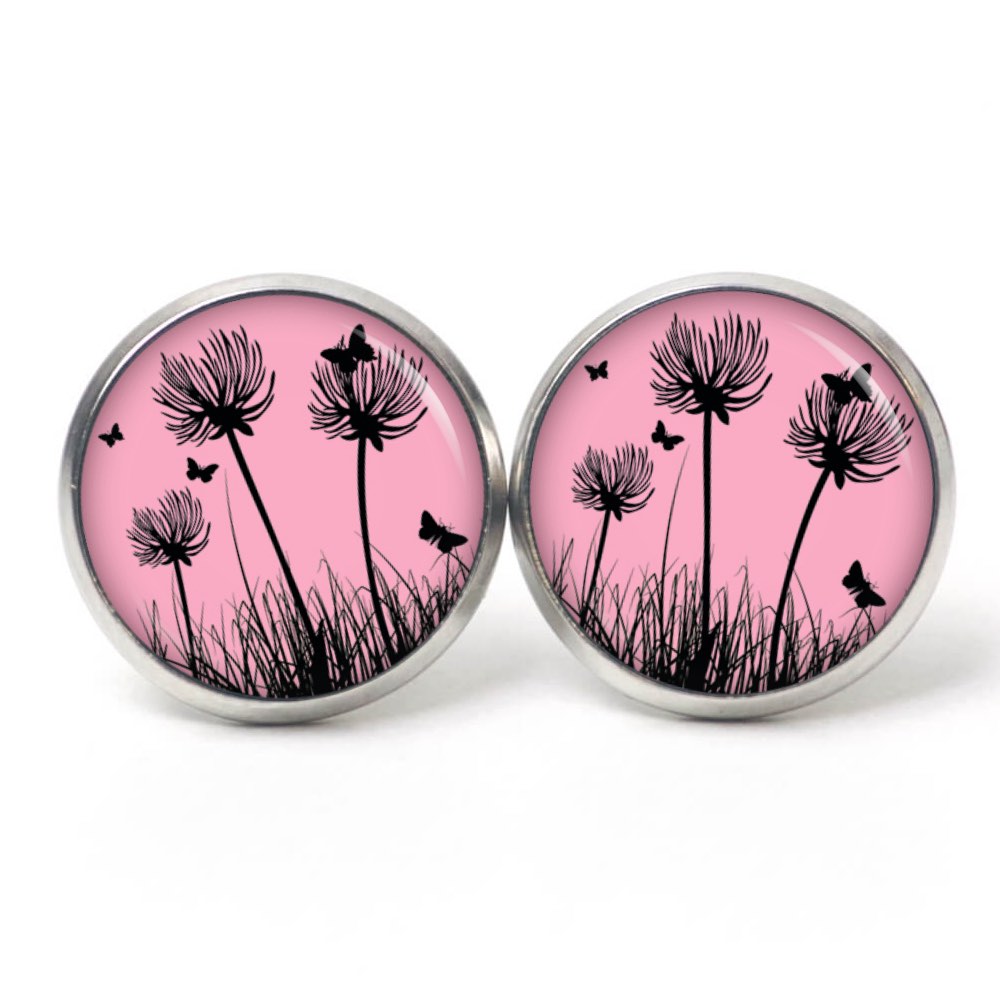 Ohrstecker, Ohrhänger, Clipse & Druckknopf – Motiv Pusteblume rosa – Schmuck aus Edelstahl Ohrstecker, Ohrhänger, Clipse & Druckknopf – Motiv Pusteblume rosa – Schmuck aus Edelstahl