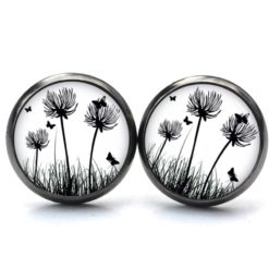 Ohrstecker, Ohrhänger, Clipse & Druckknopf – Motiv Pusteblume weiß schwarz – Schmuck aus Edelstahl