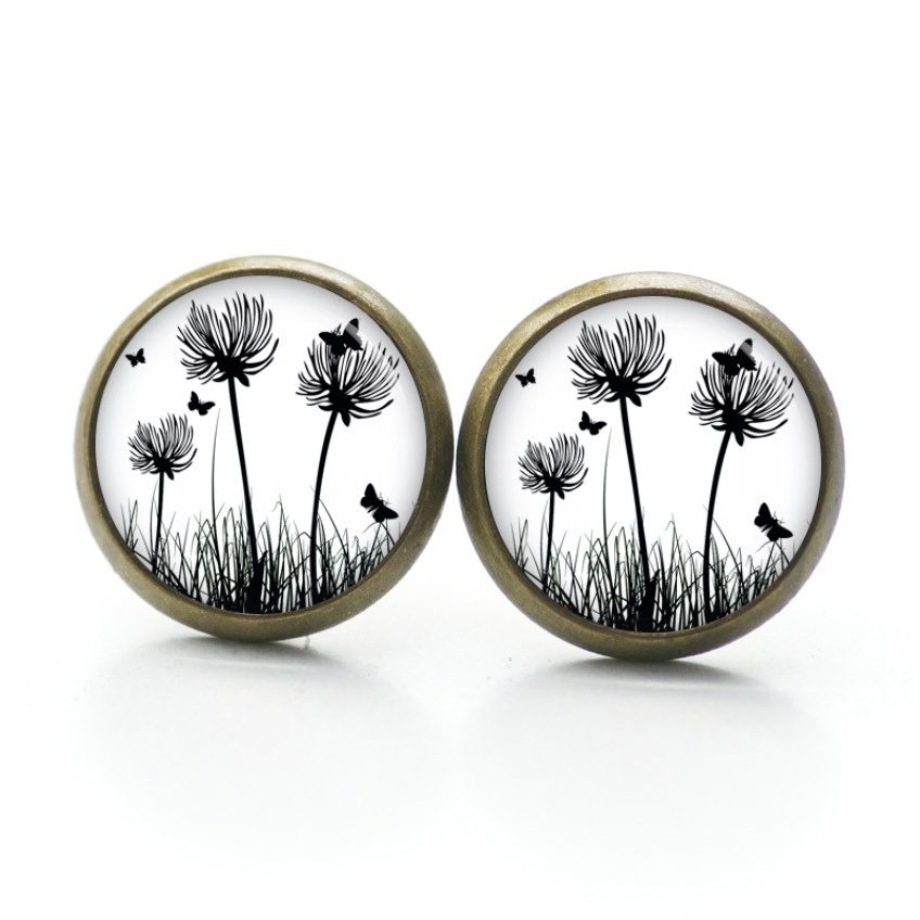 Ohrstecker, Ohrhänger, Clipse & Druckknopf – Motiv Pusteblume weiß schwarz – Schmuck aus Edelstahl Ohrstecker, Ohrhänger, Clipse & Druckknopf – Motiv Pusteblume weiß schwarz – Schmuck aus Edelstahl