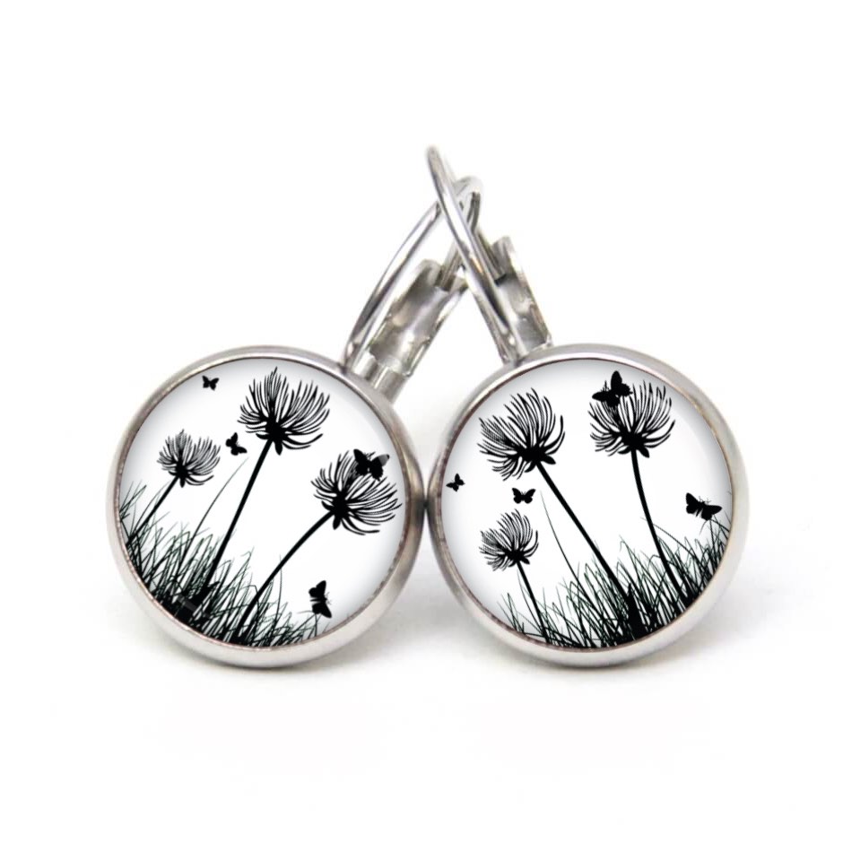 Ohrstecker, Ohrhänger, Clipse & Druckknopf – Motiv Pusteblume weiß schwarz – Schmuck aus Edelstahl Ohrstecker, Ohrhänger, Clipse & Druckknopf – Motiv Pusteblume weiß schwarz – Schmuck aus Edelstahl