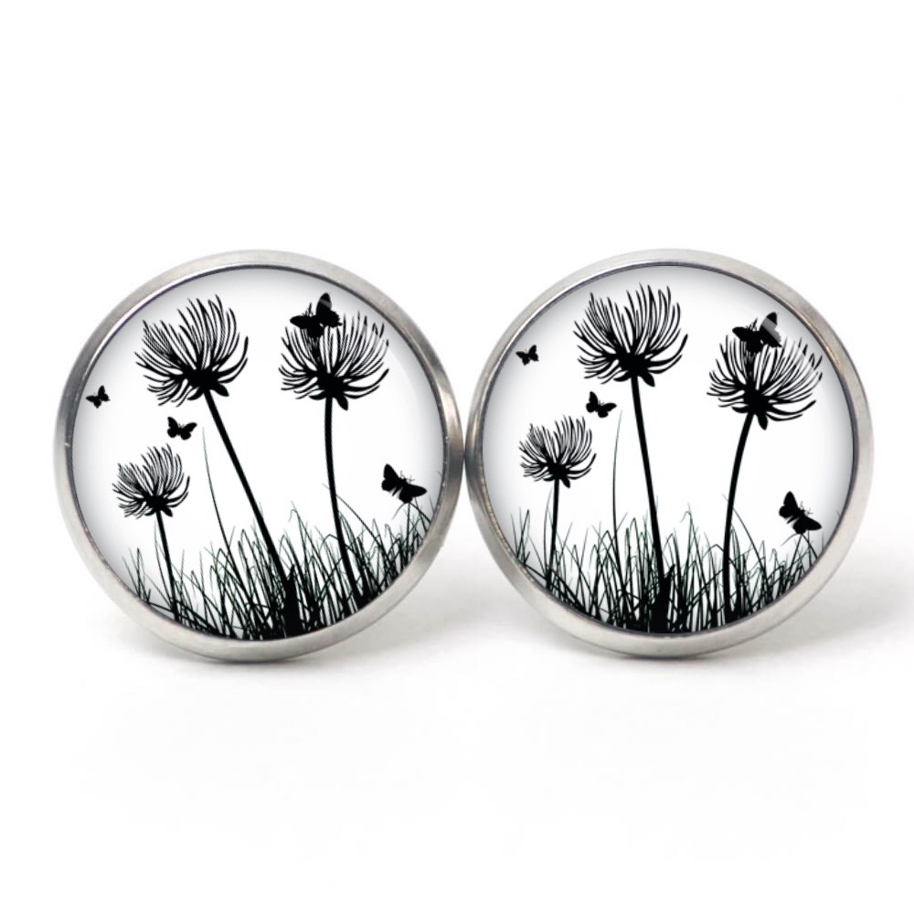 Ohrstecker, Ohrhänger, Clipse & Druckknopf – Motiv Pusteblume weiß schwarz – Schmuck aus Edelstahl Ohrstecker, Ohrhänger, Clipse & Druckknopf – Motiv Pusteblume weiß schwarz – Schmuck aus Edelstahl
