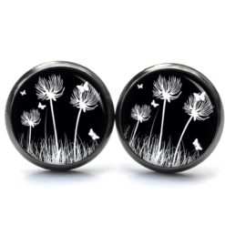 Ohrstecker, Ohrhänger, Clipse & Druckknopf – Motiv Pusteblume schwarz weiß – Schmuck aus Edelstahl