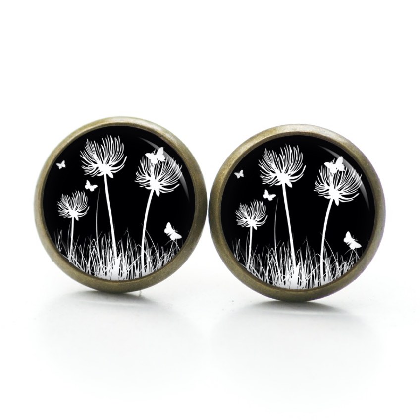 Ohrstecker, Ohrhänger, Clipse & Druckknopf – Motiv Pusteblume schwarz weiß – Schmuck aus Edelstahl Ohrstecker, Ohrhänger, Clipse & Druckknopf – Motiv Pusteblume schwarz weiß – Schmuck aus Edelstahl