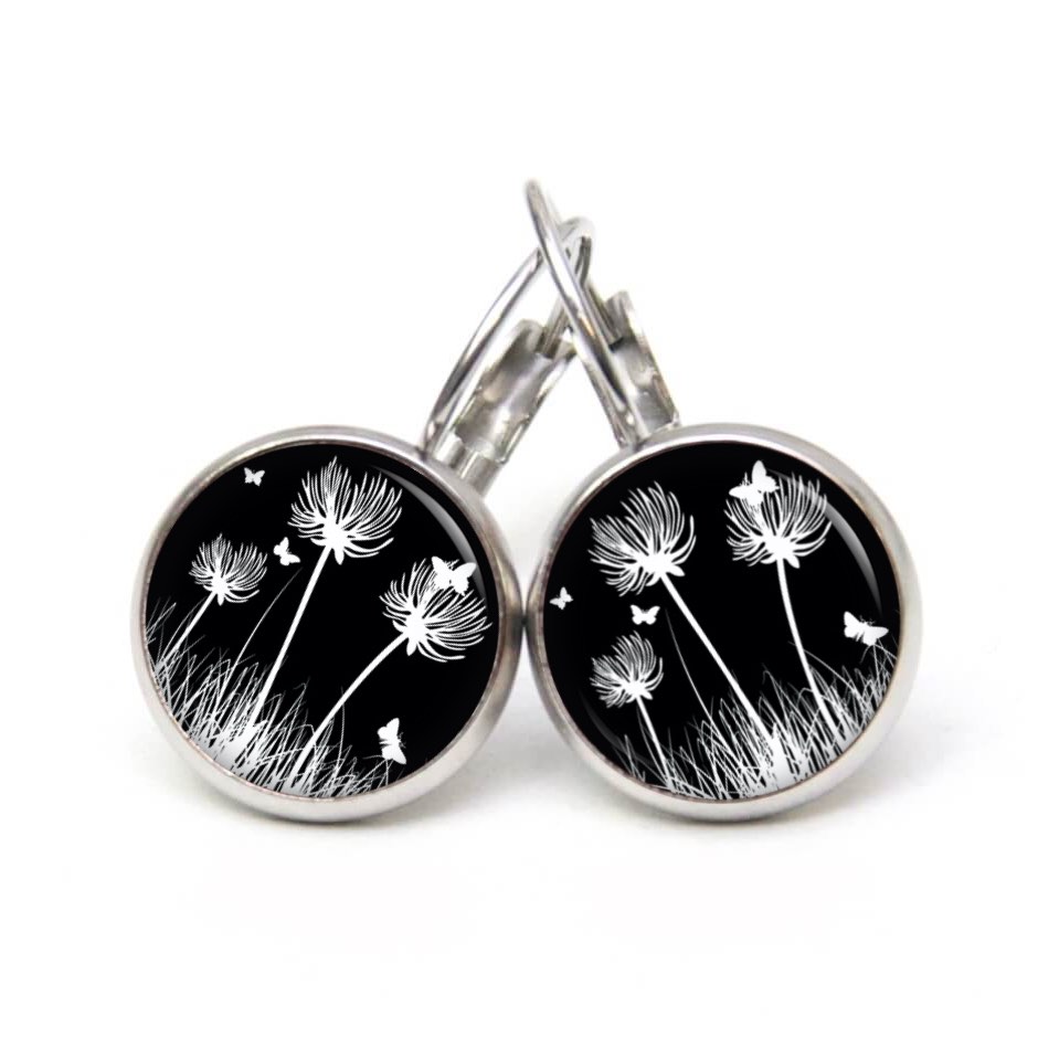 Ohrstecker, Ohrhänger, Clipse & Druckknopf – Motiv Pusteblume schwarz weiß – Schmuck aus Edelstahl Ohrstecker, Ohrhänger, Clipse & Druckknopf – Motiv Pusteblume schwarz weiß – Schmuck aus Edelstahl