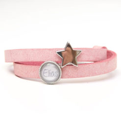 Zart rosa Lederarmband mit 1 Wunsch Namen und Stern - Farbwahl