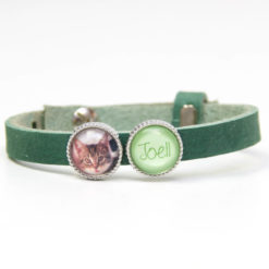 Grünes Lederarmband mit Wunschtext und Foto - Farbwahl