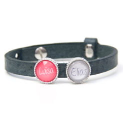 Lederarmband anthrazit mit 2 Wunsch Text Perlen - Farbwahl