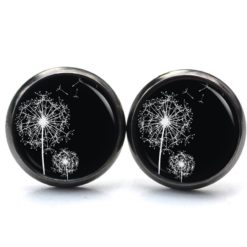 Handmade Ohrringe zarte Pusteblume schwarz weiß aus Edelstahl von Just Trisha