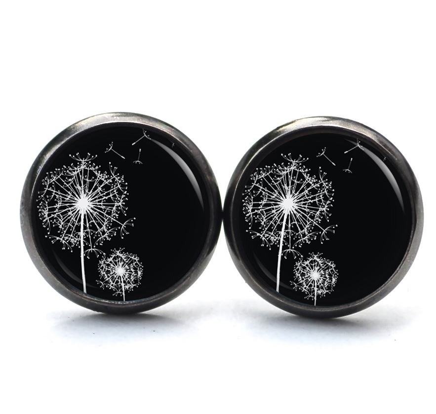 Druckknopf Ohrstecker Ohrhänger Clipse zarte Pusteblume schwarz weiß Druckknopf Ohrstecker Ohrhänger Clipse zarte Pusteblume schwarz weiß