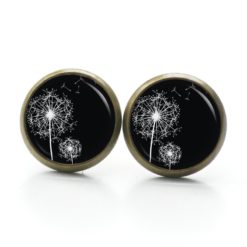 Handmade Ohrringe zarte Pusteblume schwarz weiß aus Edelstahl von Just Trisha