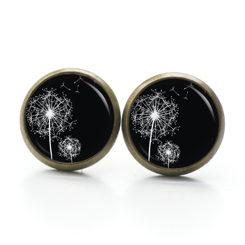Druckknopf Ohrstecker Ohrhänger Clipse zarte Pusteblume schwarz weiß Druckknopf Ohrstecker Ohrhänger Clipse zarte Pusteblume schwarz weiß