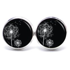 Druckknopf Ohrstecker Ohrhänger Clipse zarte Pusteblume schwarz weiß