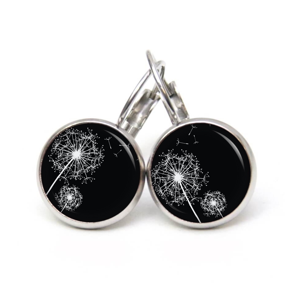 Druckknopf Ohrstecker Ohrhänger Clipse zarte Pusteblume schwarz weiß Druckknopf Ohrstecker Ohrhänger Clipse zarte Pusteblume schwarz weiß