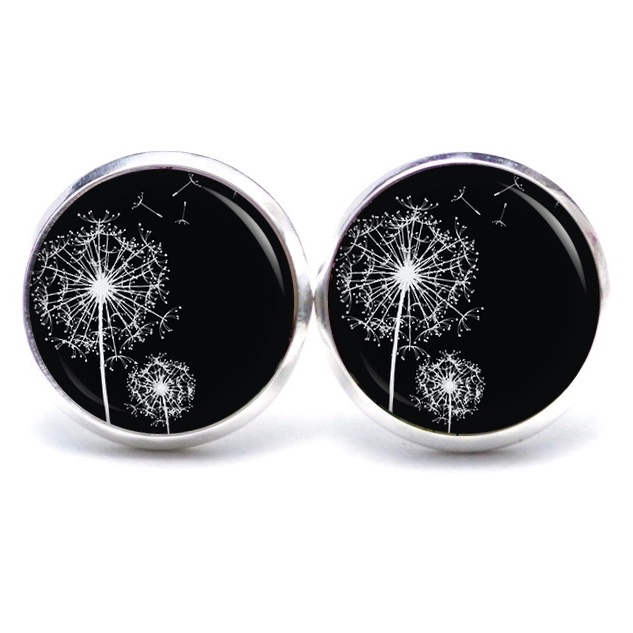Druckknopf Ohrstecker Ohrhänger Clipse zarte Pusteblume schwarz weiß Druckknopf Ohrstecker Ohrhänger Clipse zarte Pusteblume schwarz weiß