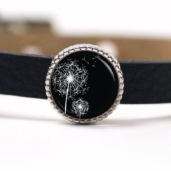 Schiebeperle Pusteblume schwarz weiß für 8mm Lederarmbänder