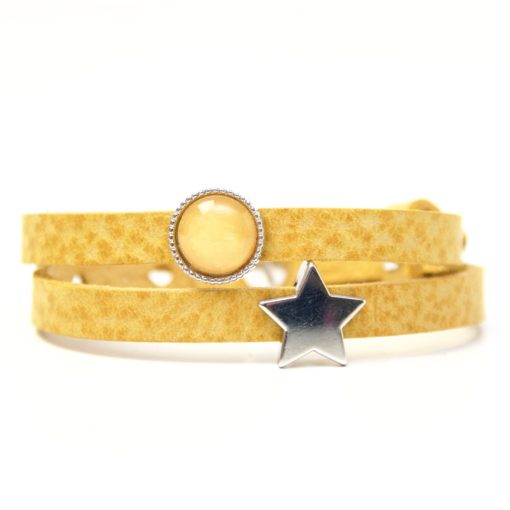 Wickelarmband aus Leder in senfgelb mit Stern und gelber Polaris Schieberperlen