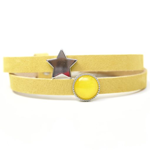 Wickelarmband aus Leder in gelb mit Stern und gelber Polaris Schieberperlen