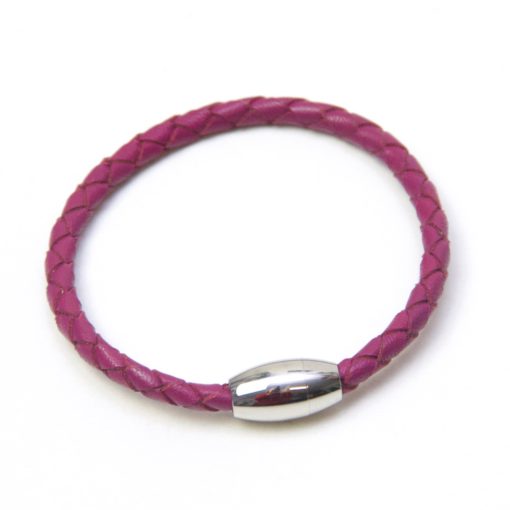 Magenta Lederarmband mit Edelstahl Magnetverschluss