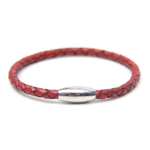 Rotes Lederarmband mit Edelstahl Magnetverschluss