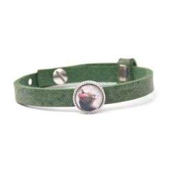 Dunkelgrünes Lederarmband mit Foto