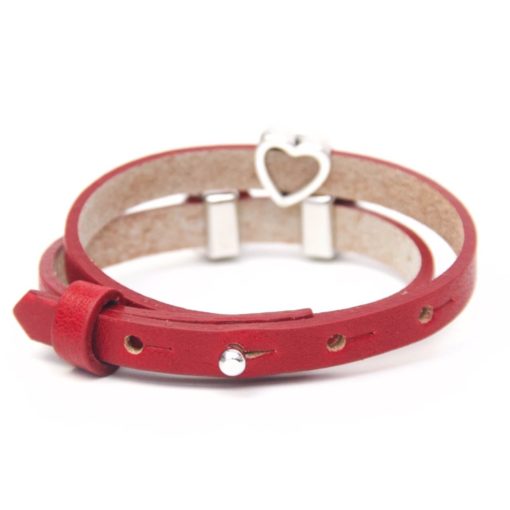 Rotes Lederarmband mit Wunsch Namen, Foto und Herz