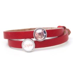 Rotes Lederarmband mit Wunschtext und Foto - Farbwahl