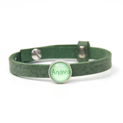 Grünes Lederarmband mit 1 Wunsch Namen - Farbwahl